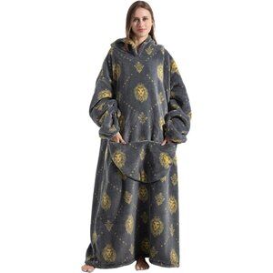 ⭐Sweat Grey Lion Warm Giant Hoodie Thick Flannel Blanket with Sleeve